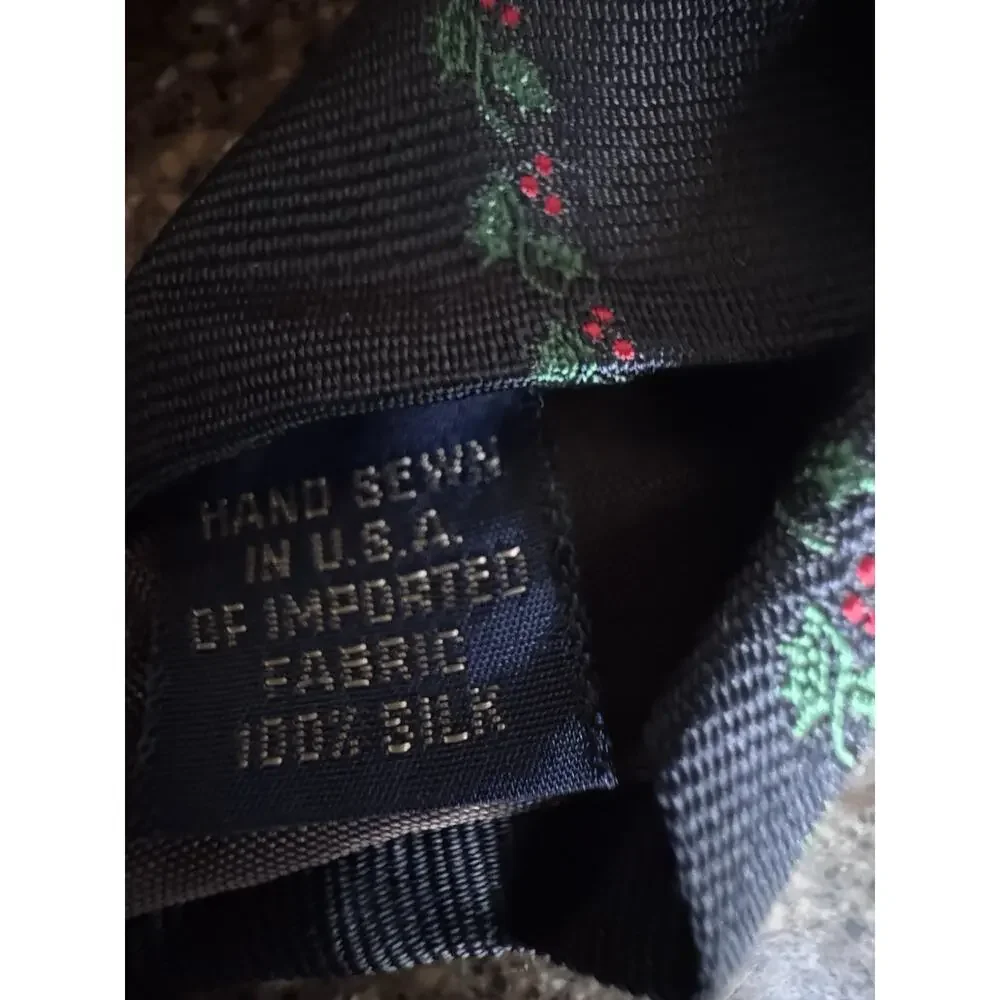 Vintage Lands' End Men's 100% Silk Christmas Candy Cane Tie Navy Hand Sewn